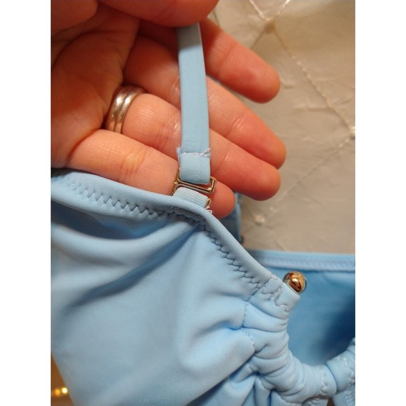 QINSEN WOMANS NEW XL BABY BLUE ONE PIECE SWIMSUIT PADDED BACKLESS ROUCHED CHEEKY - Picture 6 of 12